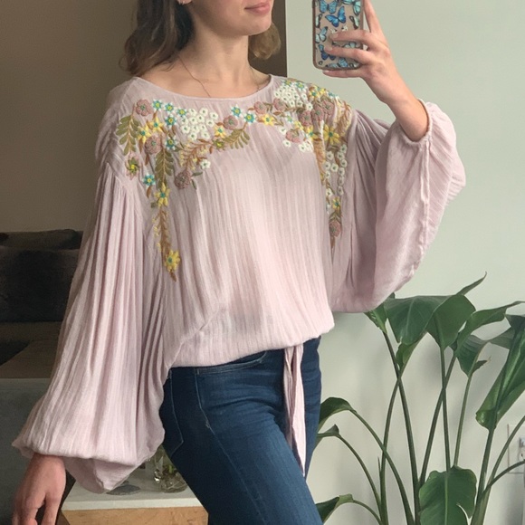FREE PEOPLE Floral Embroidered Peasant Blouse - Picture 1 of 8